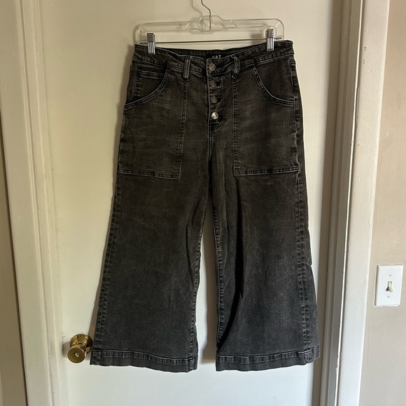 Oat New York High Rise Wide Leg Crop Black Jeans Size 31 - Picture 1 of 6
